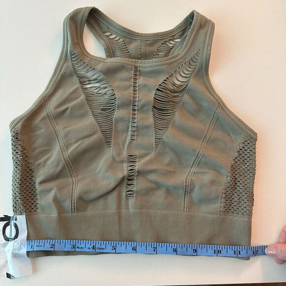 Zella Body Natura Longline Sports Bra Front Back Cutaway Green Vetiver Large - Picture 10 of 12